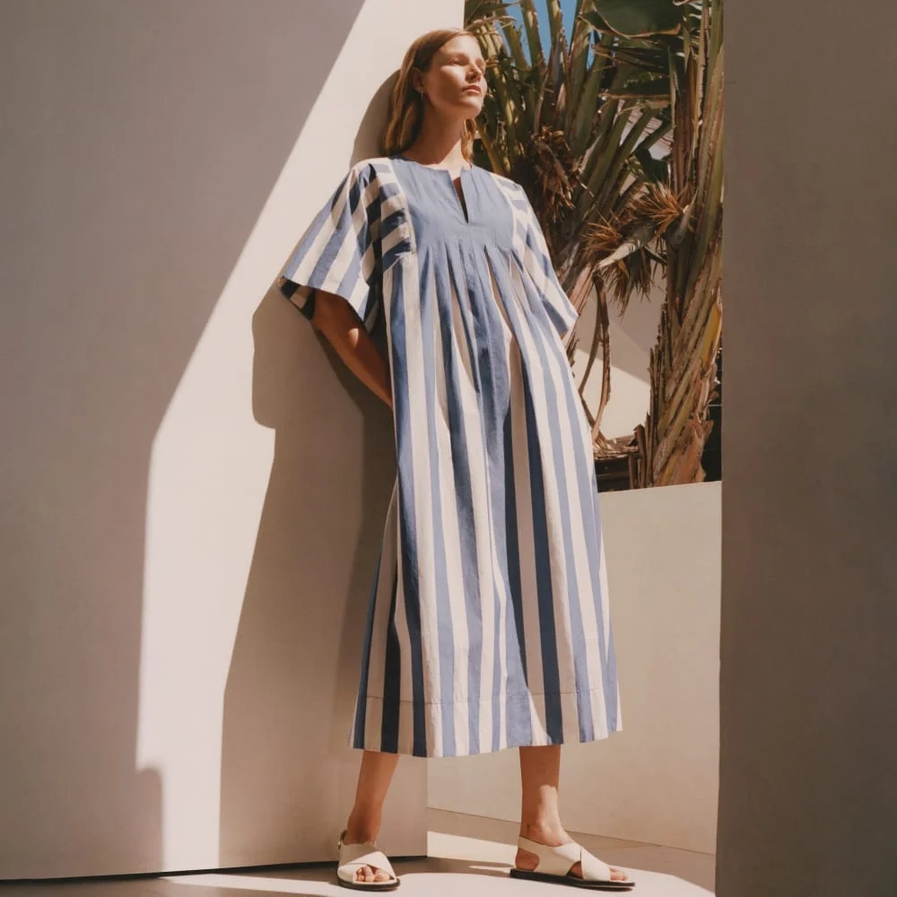 The Poplin Caftan Dress | Mazarine Blue / Bone (5)