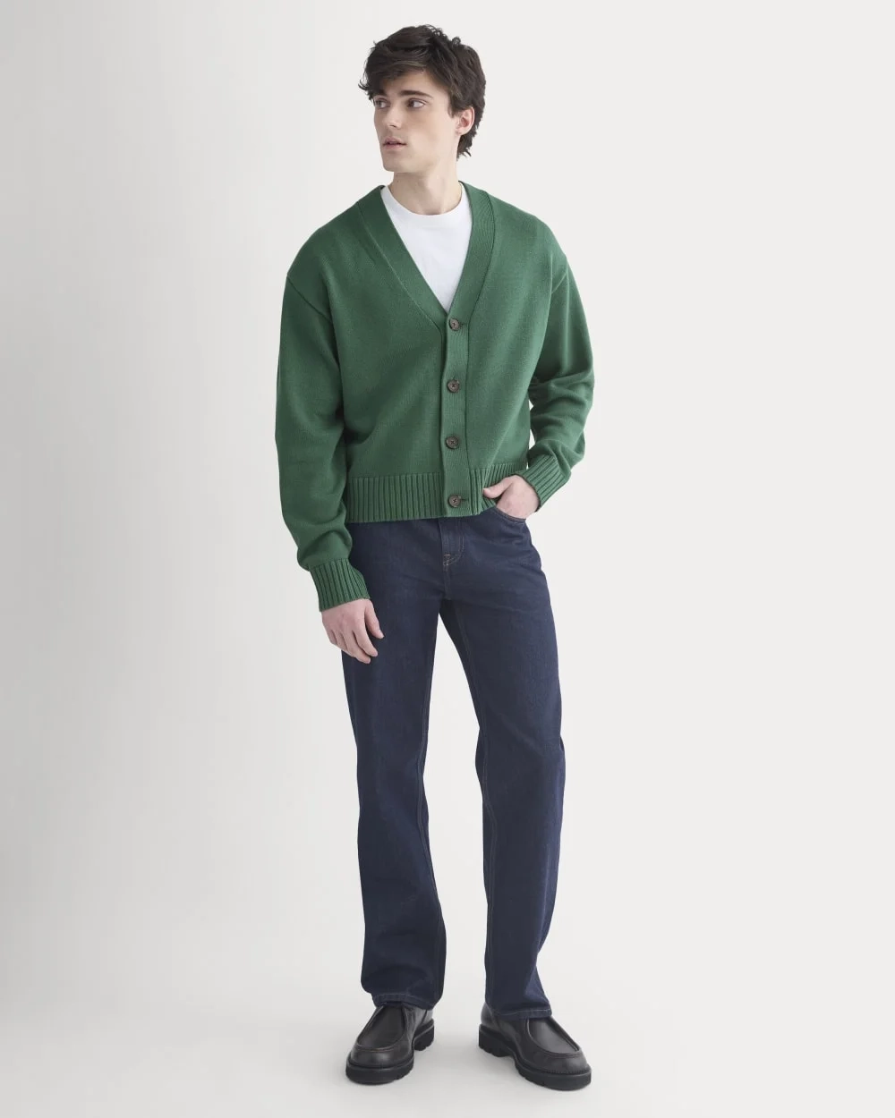 Cropped Cardigan in Everyday Cotton | Hunter Green (6)