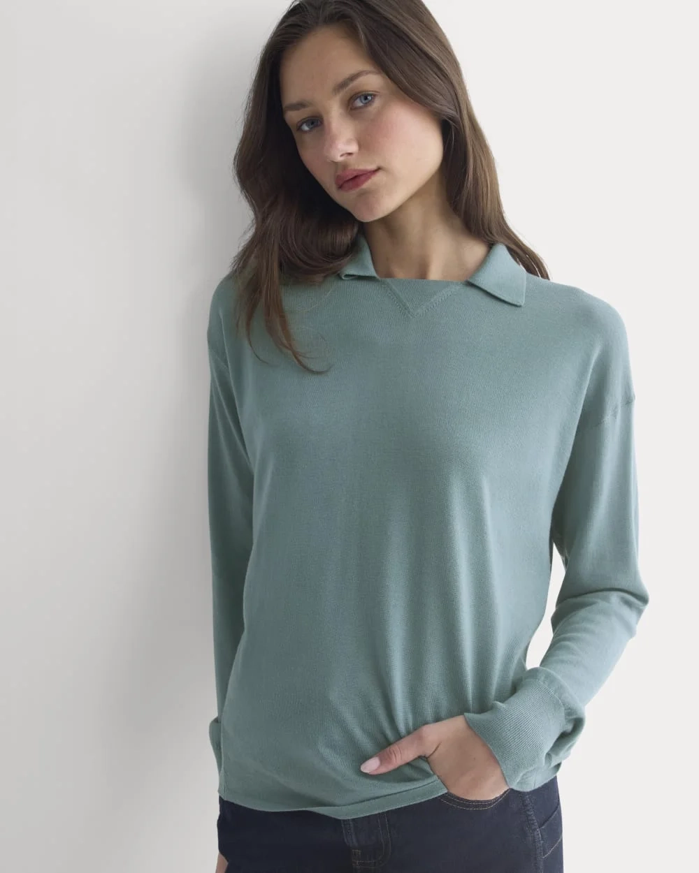 Oversized Polo in Ultrafine Merino | Gray Mist