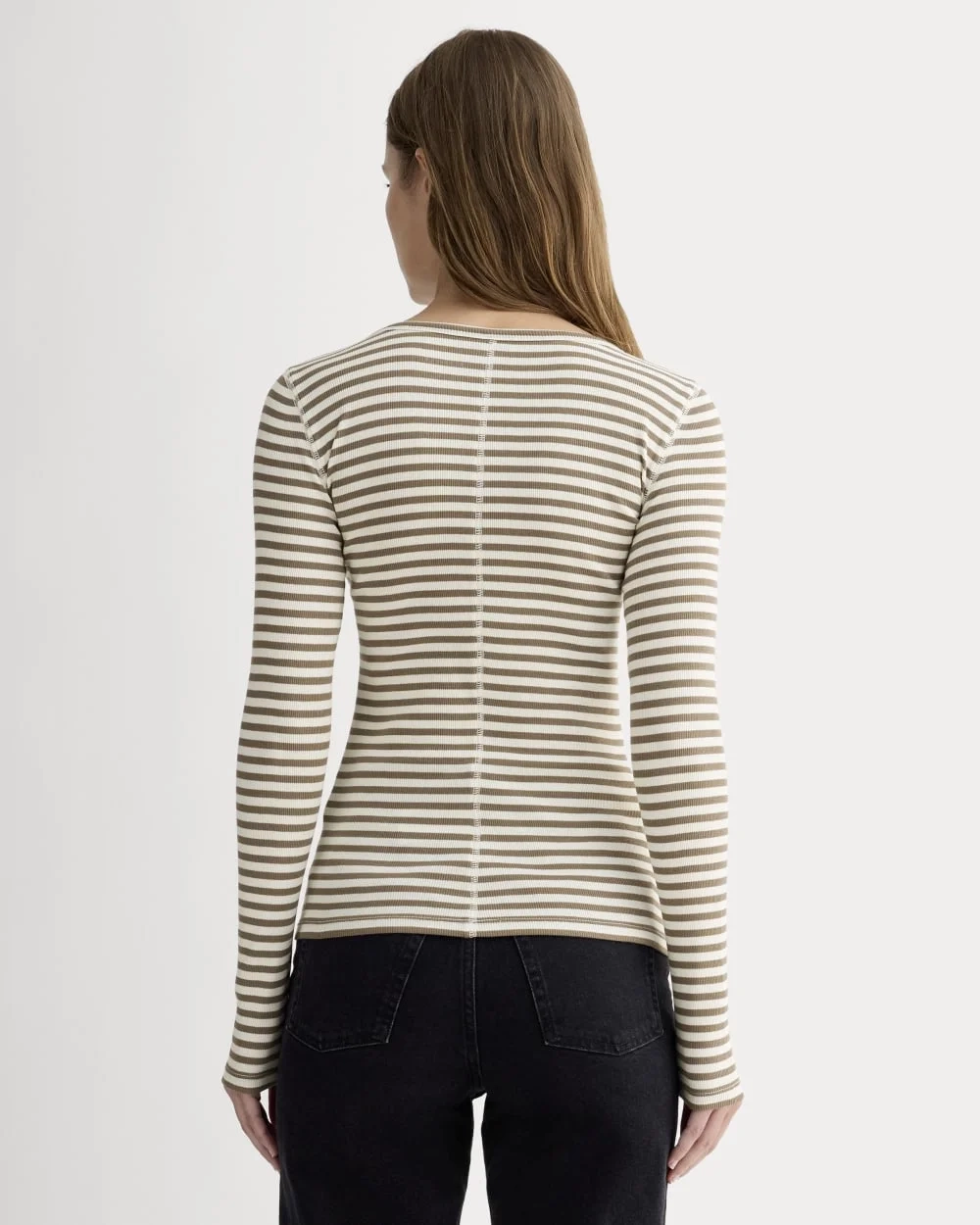 The Luxe Rib Long-Sleeve Crew | Bone / Deep Taupe (3)