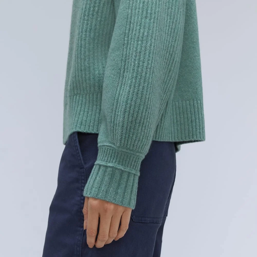 The Cashmere Ribbed Turtleneck | Heathered Dusty Aqua (6)