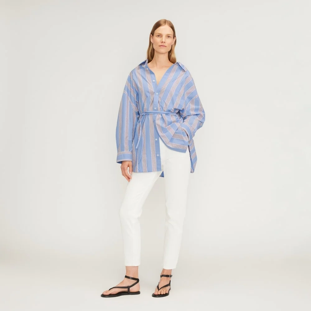 The Poplin Tie Back Shirt | Blue Opal / Cabernet / White (4)