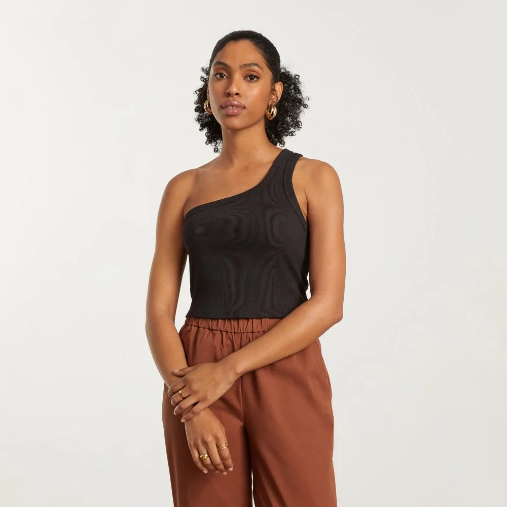 The Ribbed One-Shoulder Tank | Black (6)
