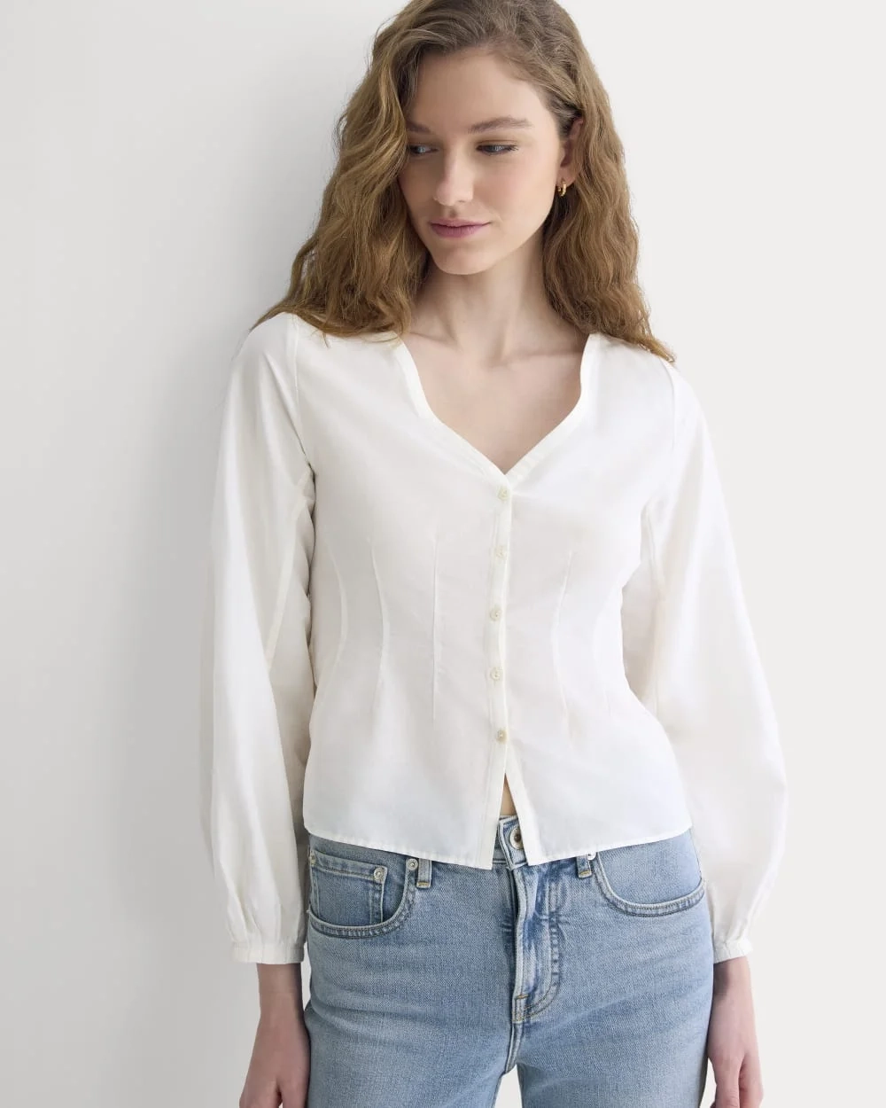 Balloon Sleeve Top in Cotton Silk | Bone