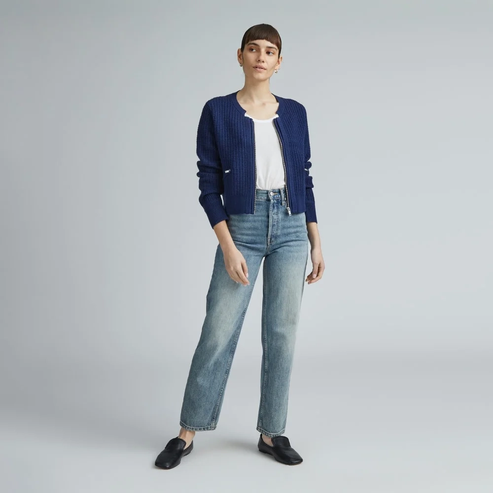 The Cropped Cotton-Merino Bomber | Bright Navy (6)
