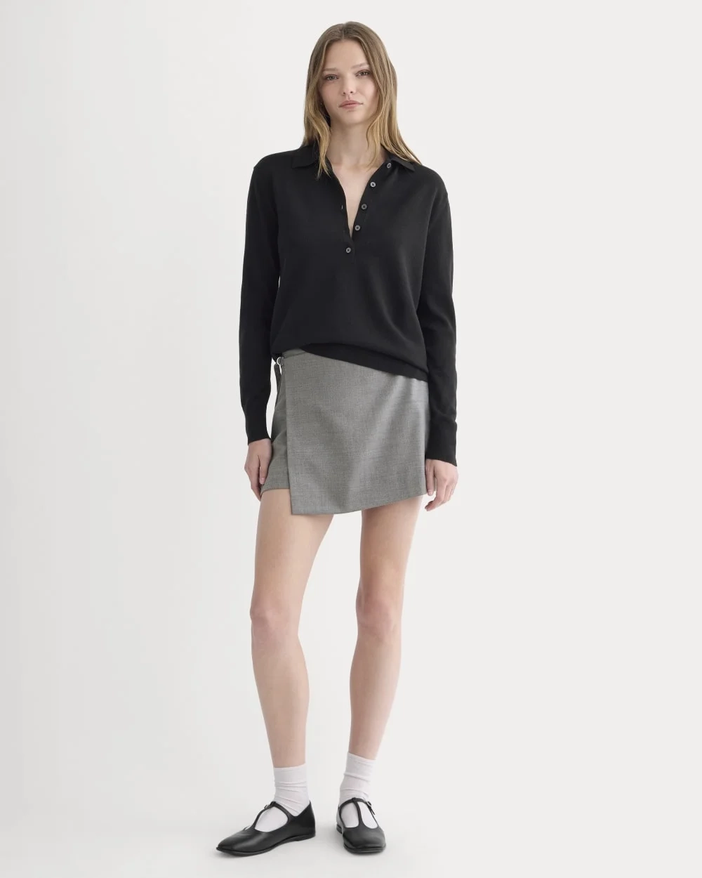 Oversized Polo Sweater in Cotton Merino | Black (4)