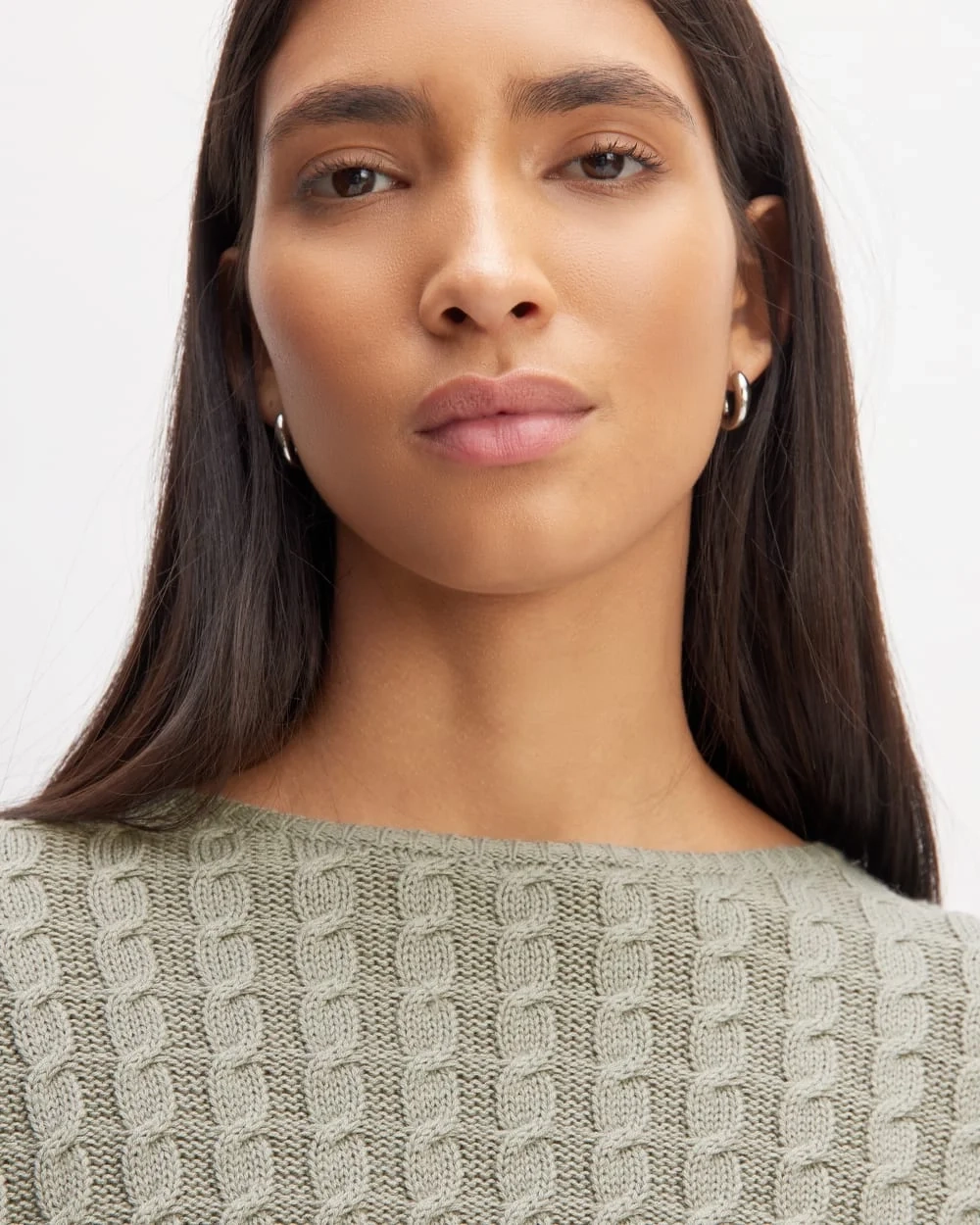 The Cotton Merino Cable Crew | Sage Green (3)