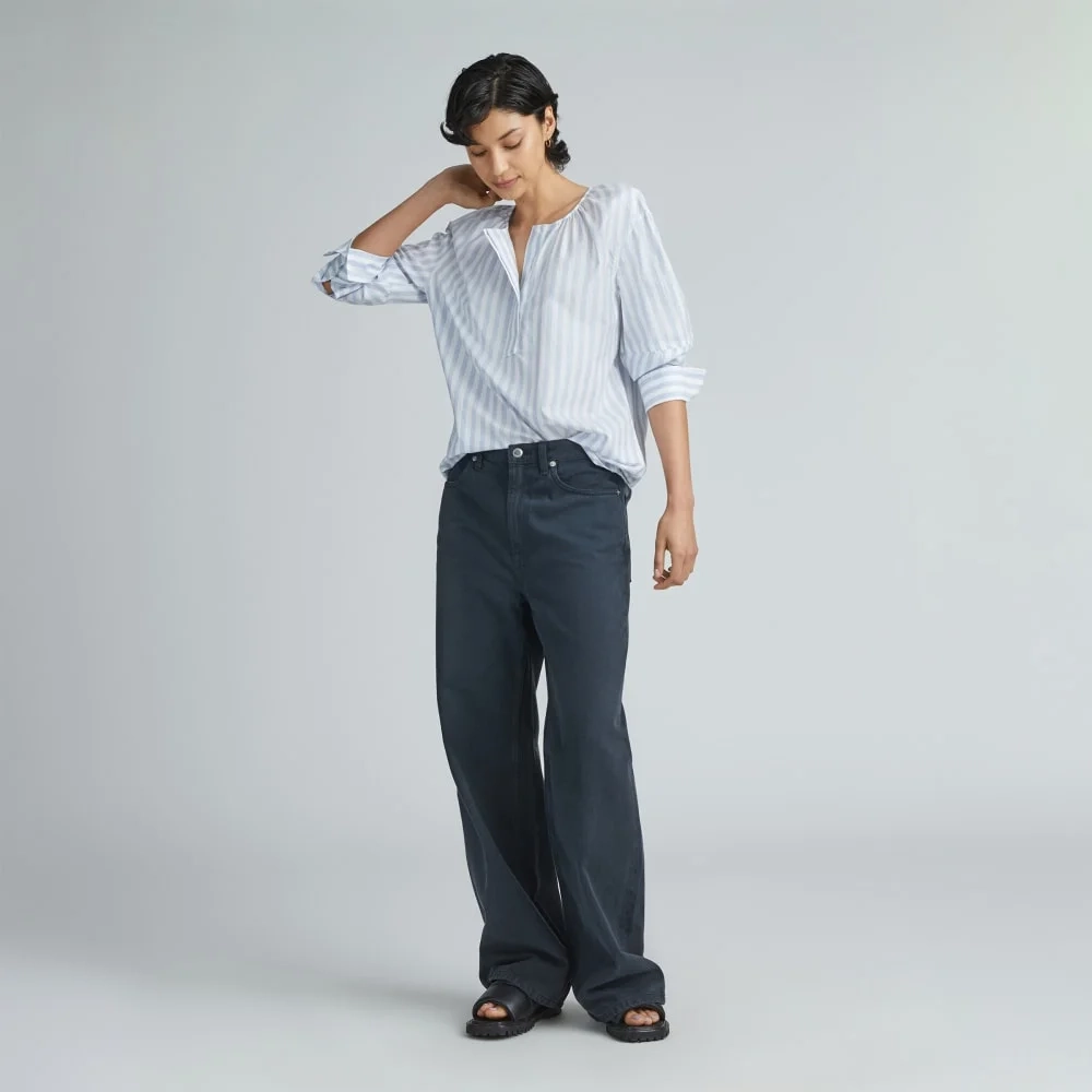 The Silky Cotton Balloon Sleeve Top | Periwinkle / White (3)