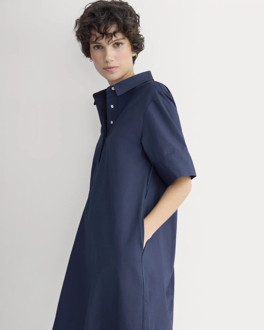 Popover Mini Shirtrdress in Ultrasoft Cotton | Navy (6)