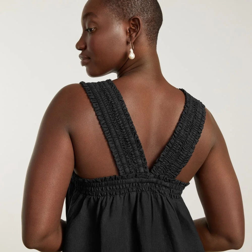 The Smocked Linen Dress | Black (5)