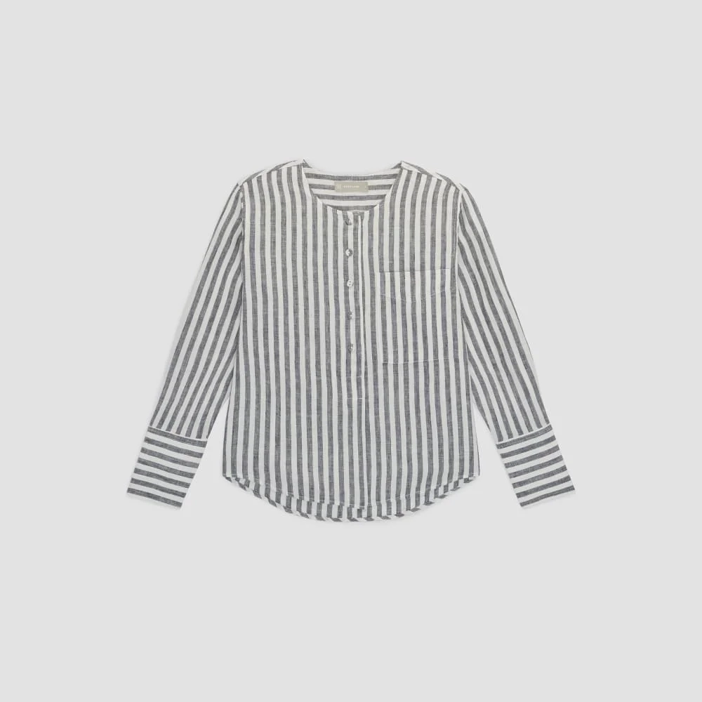The Linen Popover Shirt | Bone/Navy (4)
