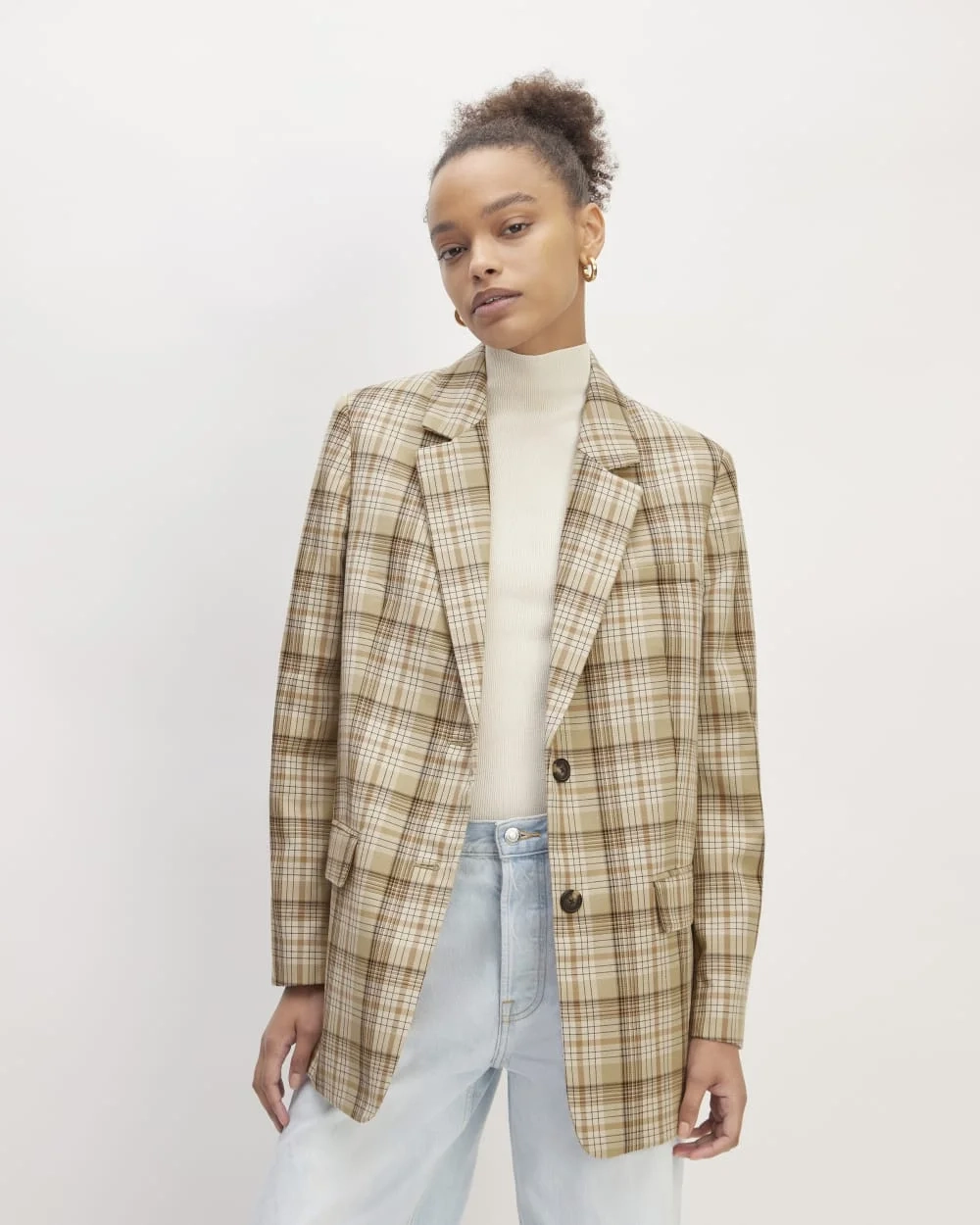 The Oversized Blazer in Buttersmooth | Pale Khaki Plaid
