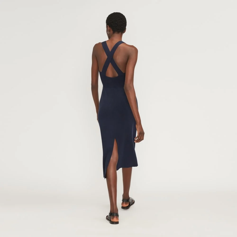 The Ribbed Cotton Cross-Back Dress | Navy (6)