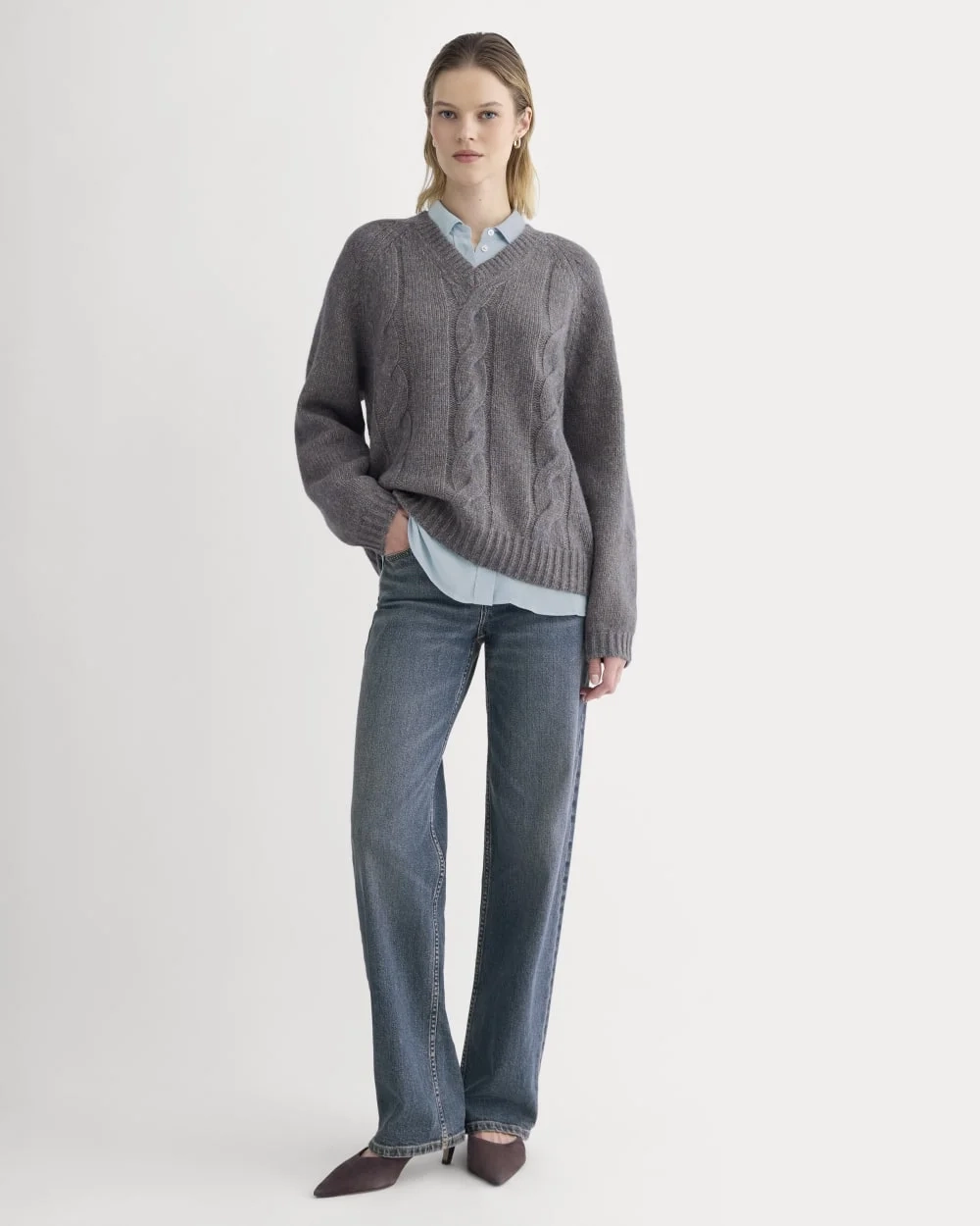 Cloud Cable V-Neck Sweater | Blue Multi Twist (4)