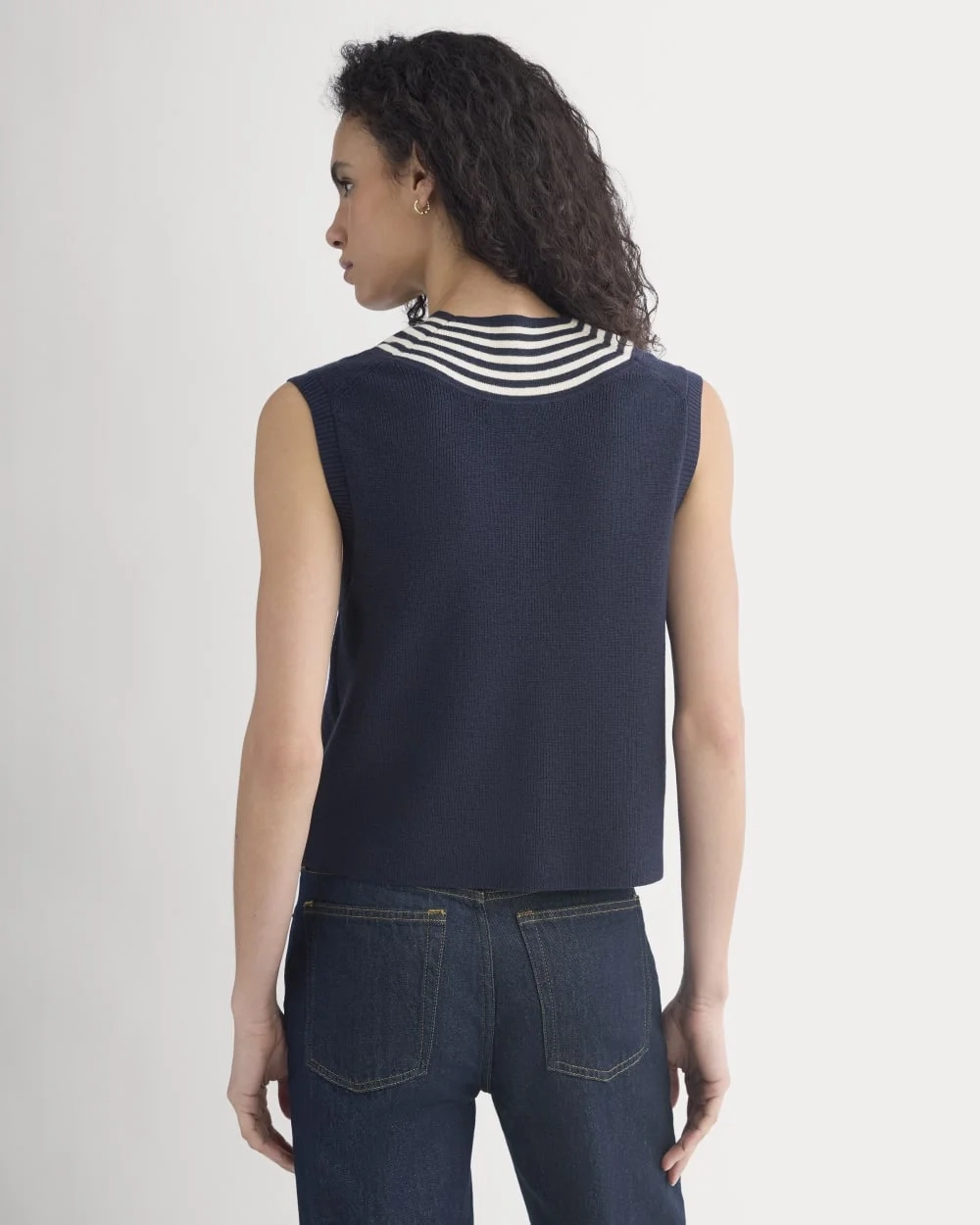 Relaxed V-Neck Vest in Cotton Merino | Navy (4)