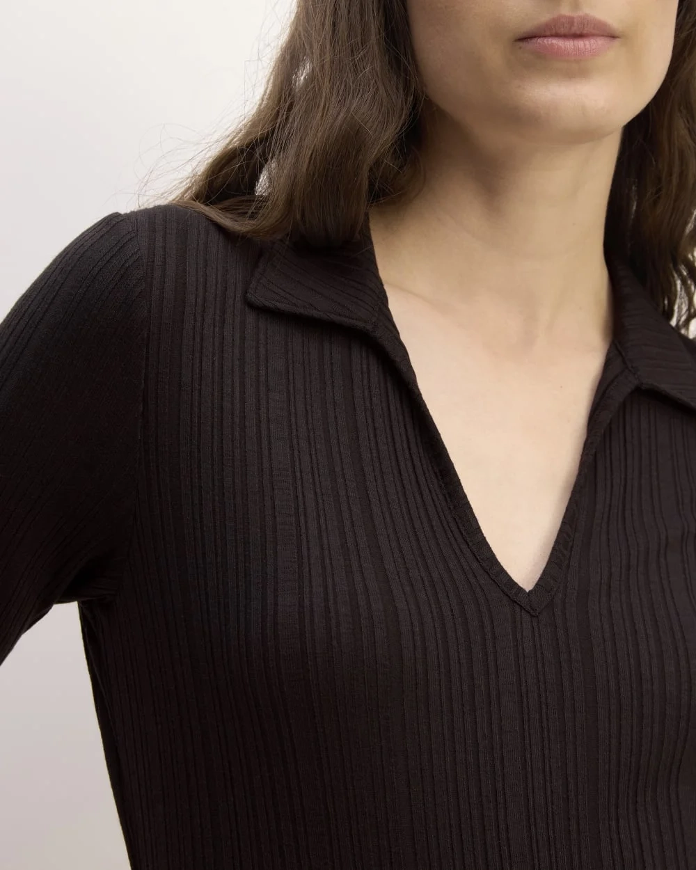 The Rib Soft Knit Open Collar Polo | Black (5)