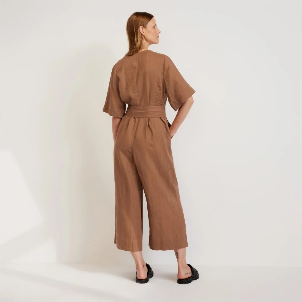 The Wrap Jumpsuit in Linen | Carob Brown (4)