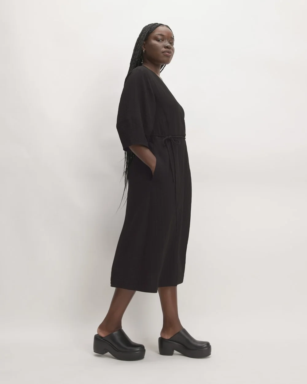 The City Stripe Wrap Dress | Black (6)