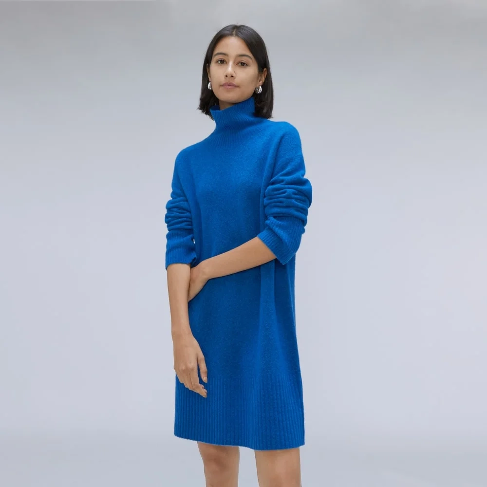The Cozy Stretch Turtleneck Dress | Heathered Lapis Blue (6)