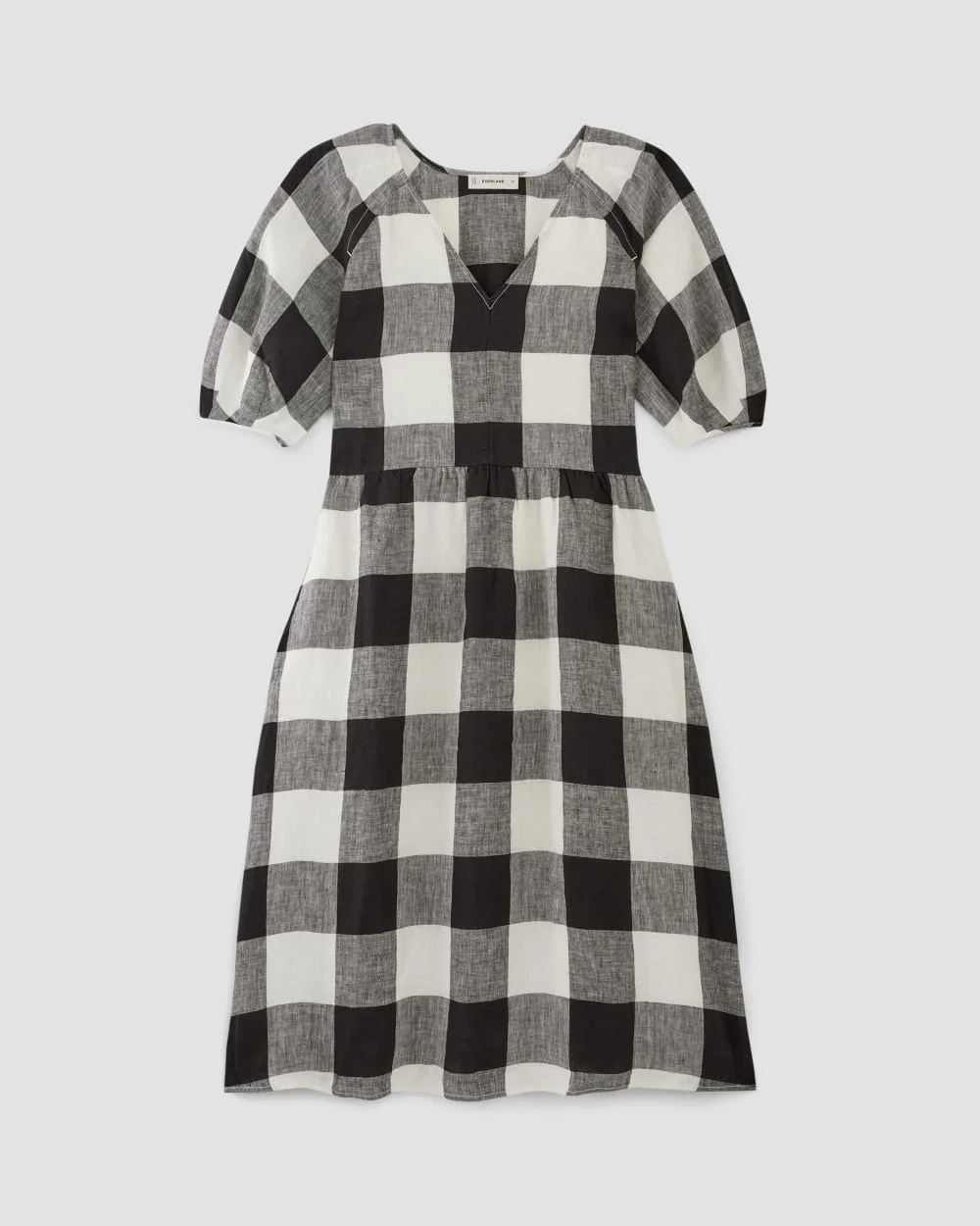 The Linen Oversized Puff-Sleeve Dress | Bone / Black Check (5)