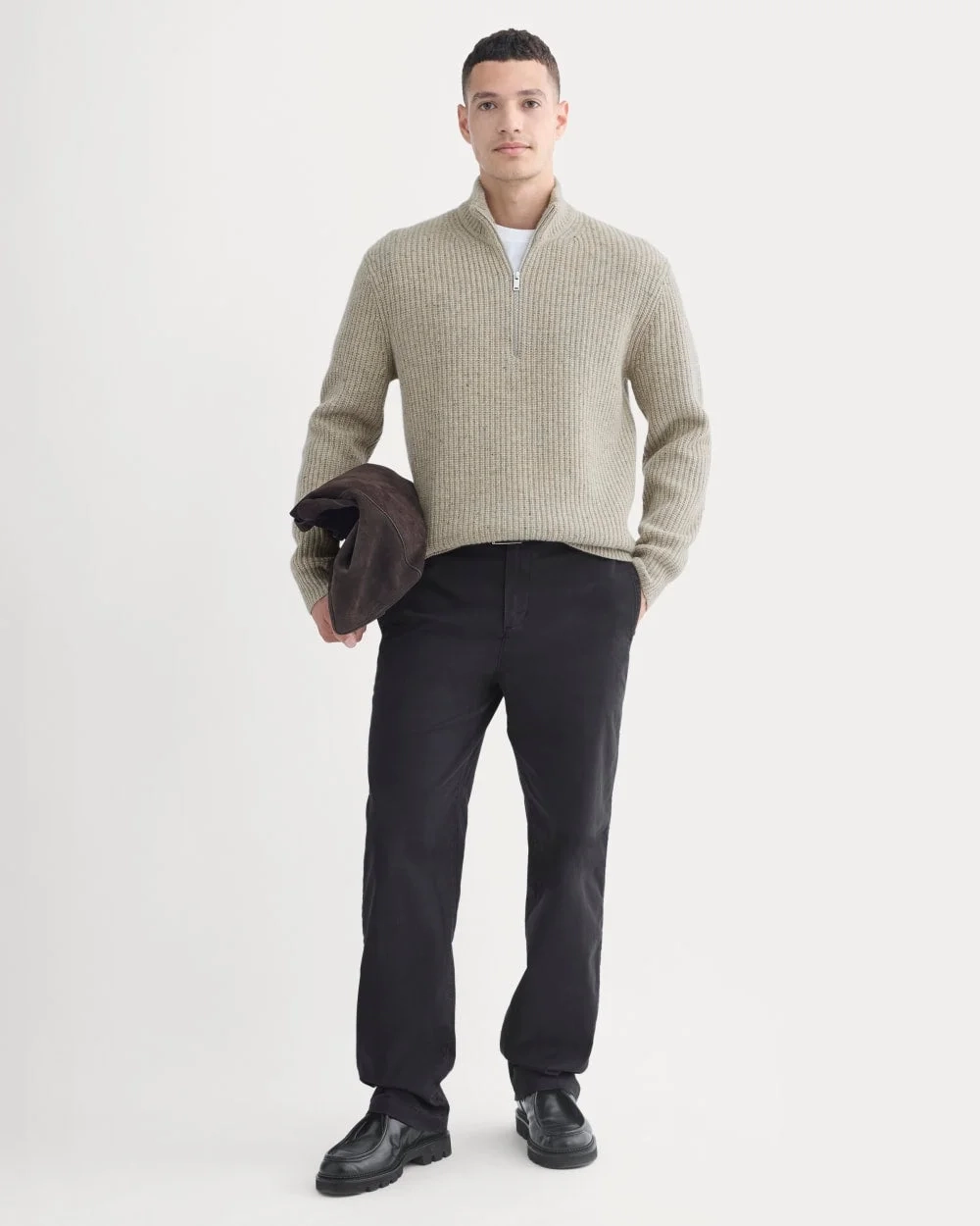 The Felted Merino Half-Zip Sweater | Heather Gravel Donegal (5)
