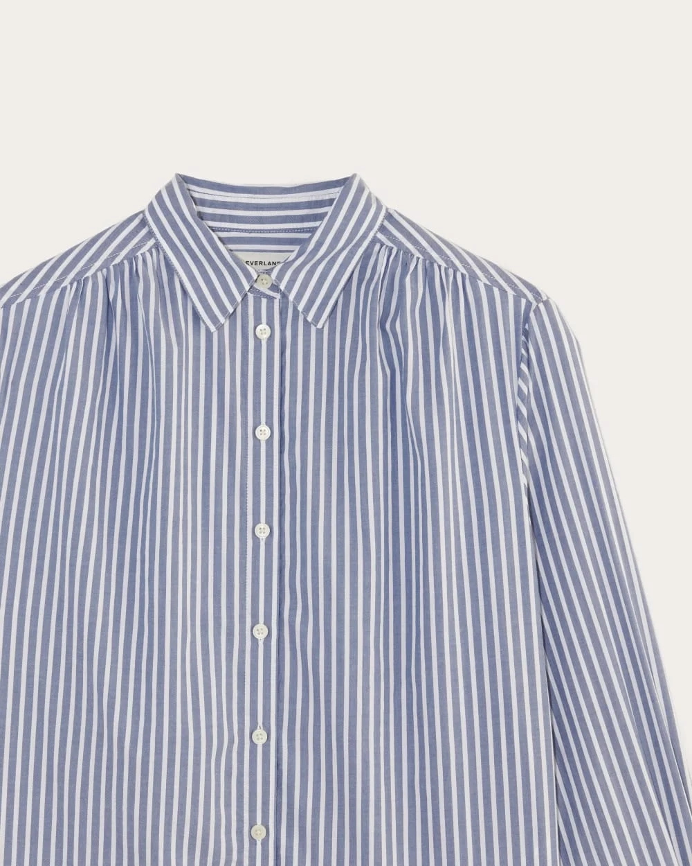 The Gathered Shirt in Silky Cotton | Bone / Mazarine Blue (5)
