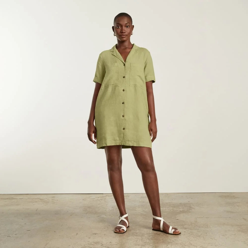 The Linen Workwear Dress | Leek (5)