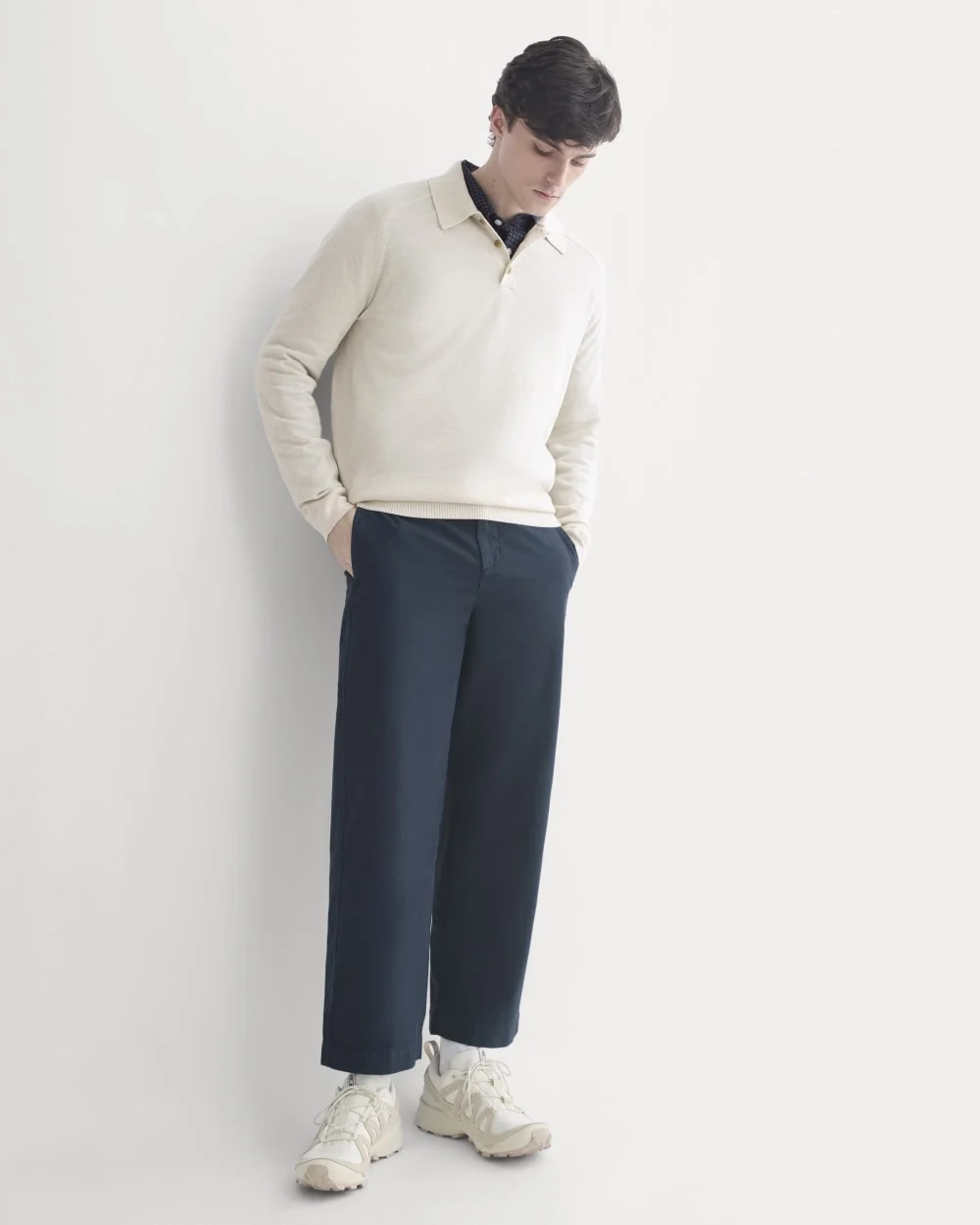 Cropped Slub Trouser | Deep Navy