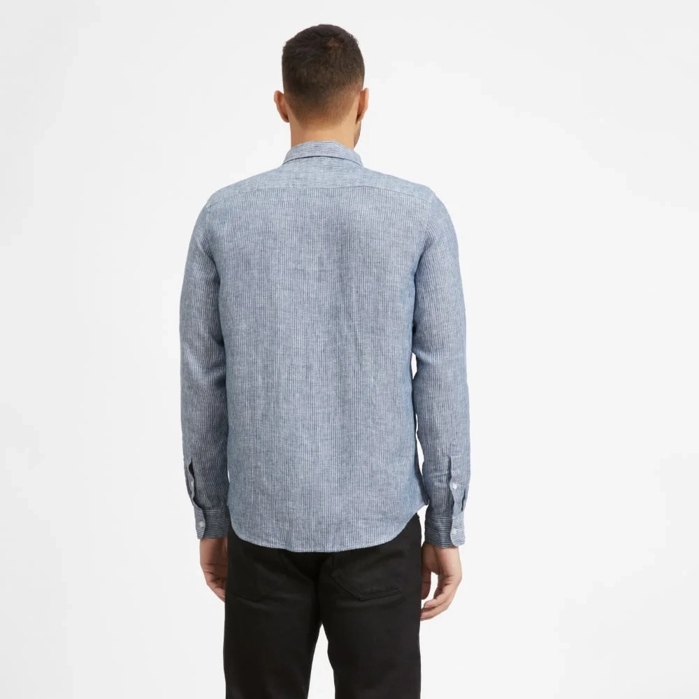The Classic Shirt in Linen | Blue / White Pinstripe (3)