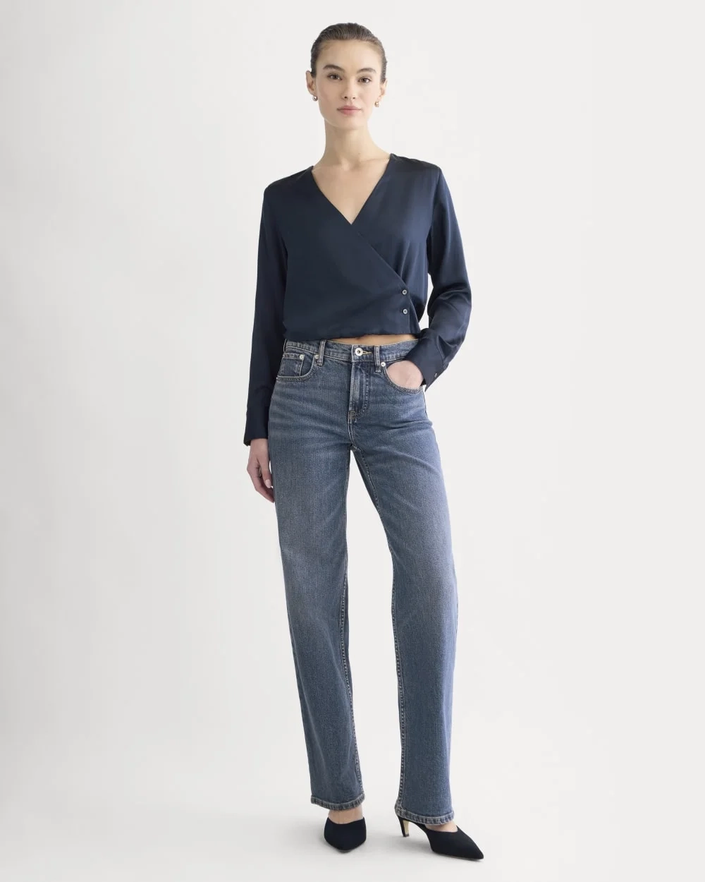 Wrap Top in Silk Charmeuse | Navy (5)