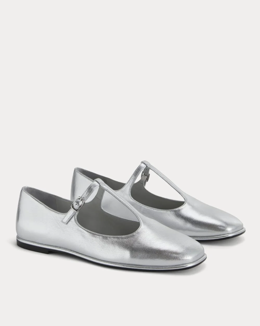 The Leather T-Strap Flat | Silver (6)