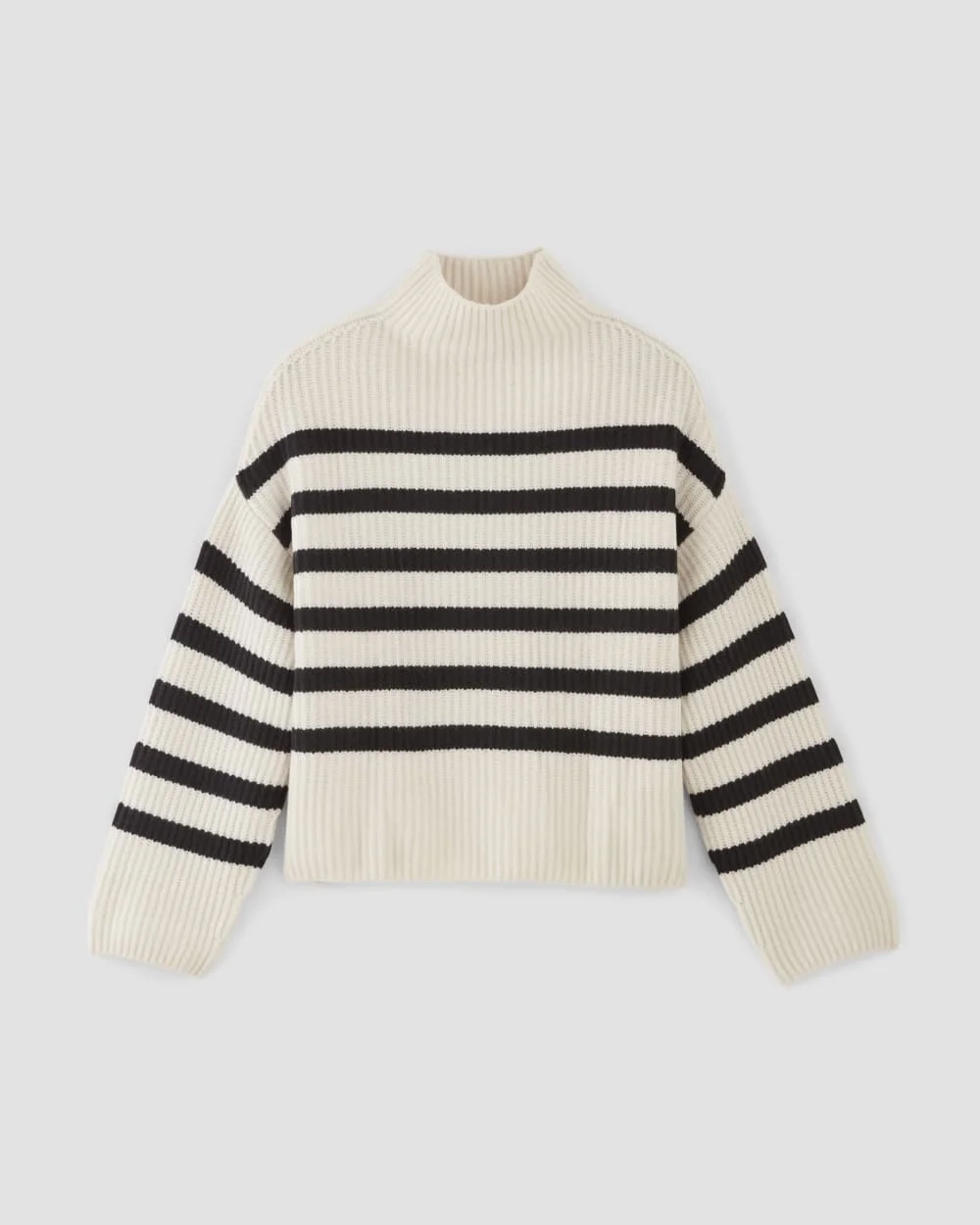 The Felted Merino Funnel-Neck Pullover | Black / Bone (5)