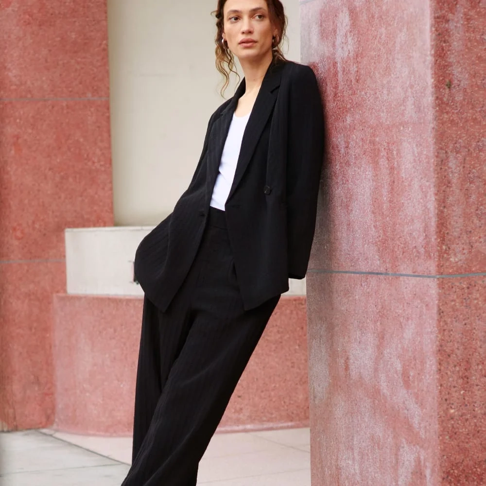 The Drapey City Stripe Blazer | Black (5)