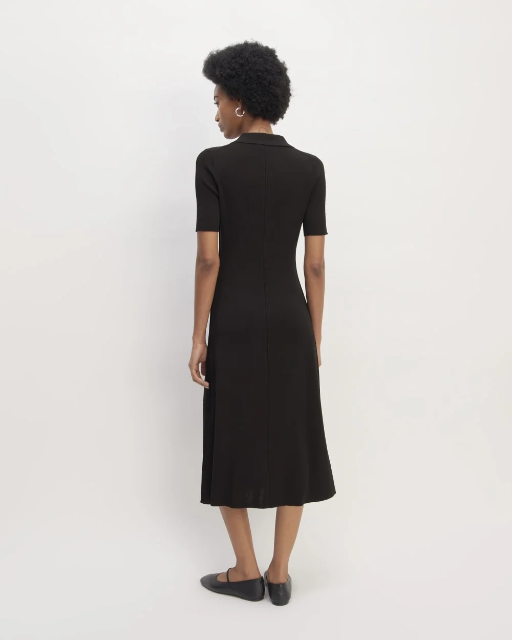 The Viscose Knit Polo Midi Dress | Black (5)