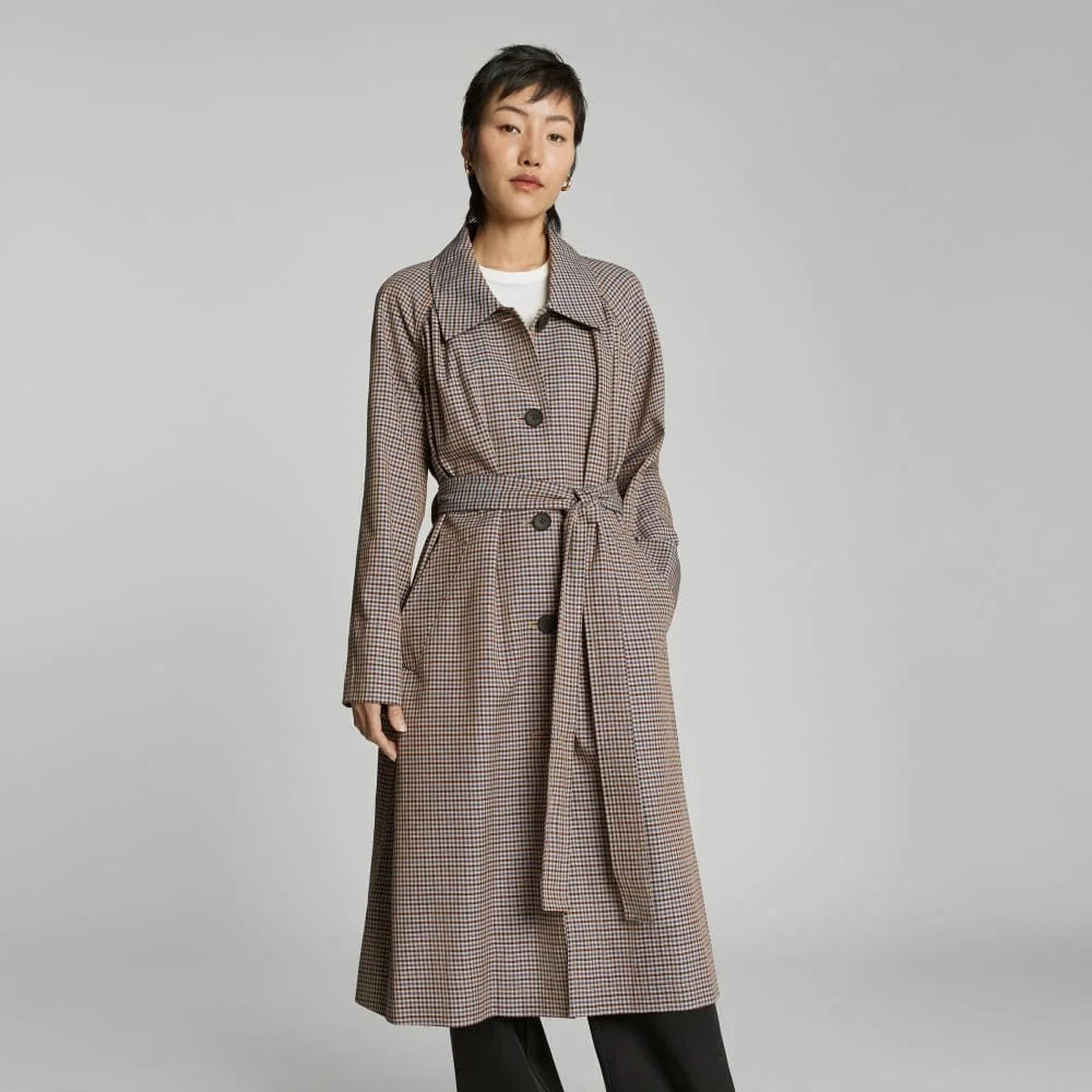 The Gathered Drape Trench | Blue / Brown Houndstooth (9)