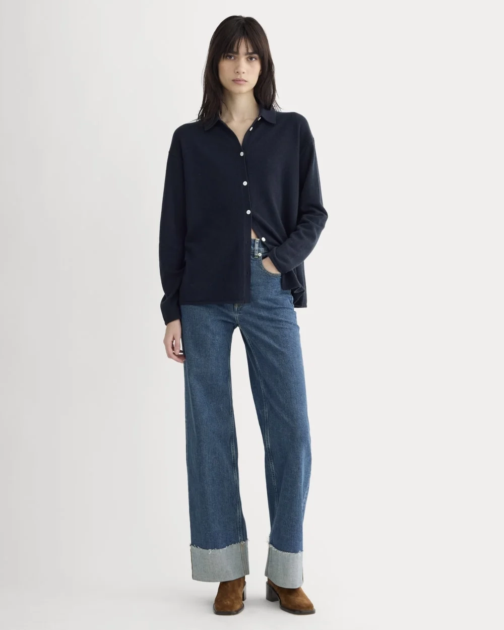Cashmere Button-Up Shirt | Navy (5)