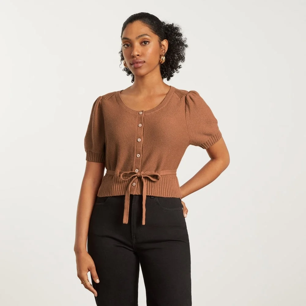 The Puff Sleeve Sweater Top | Tawny Brown (5)