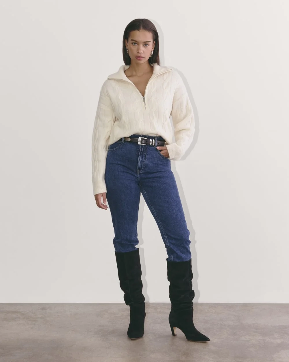 The Cable Half-Zip in Luxe Merino | Bone (6)