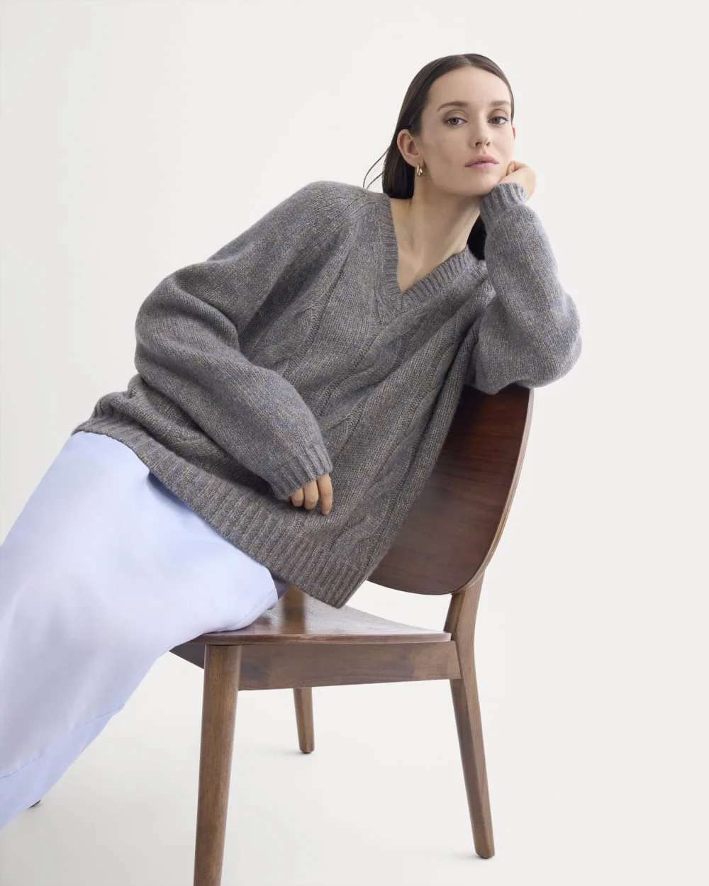 Cloud Cable V-Neck Sweater | Blue Multi Twist