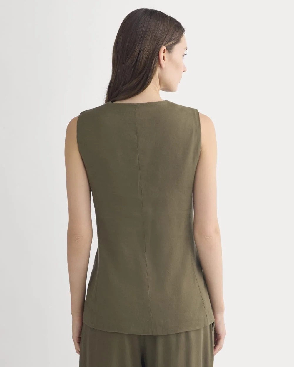 Long Vest in Stretch Linen | Beech (5)