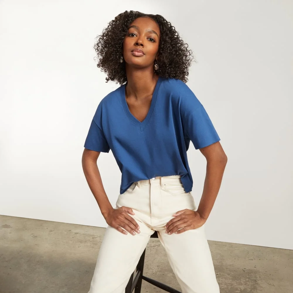The Organic Cotton Slouchy V-Neck | Deep Blue (3)