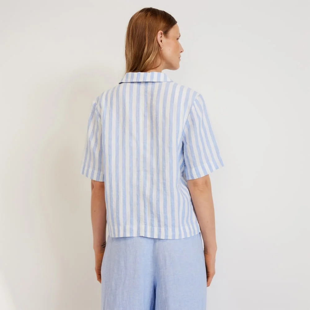 The Linen Workwear Shirt | Blue / White (5)