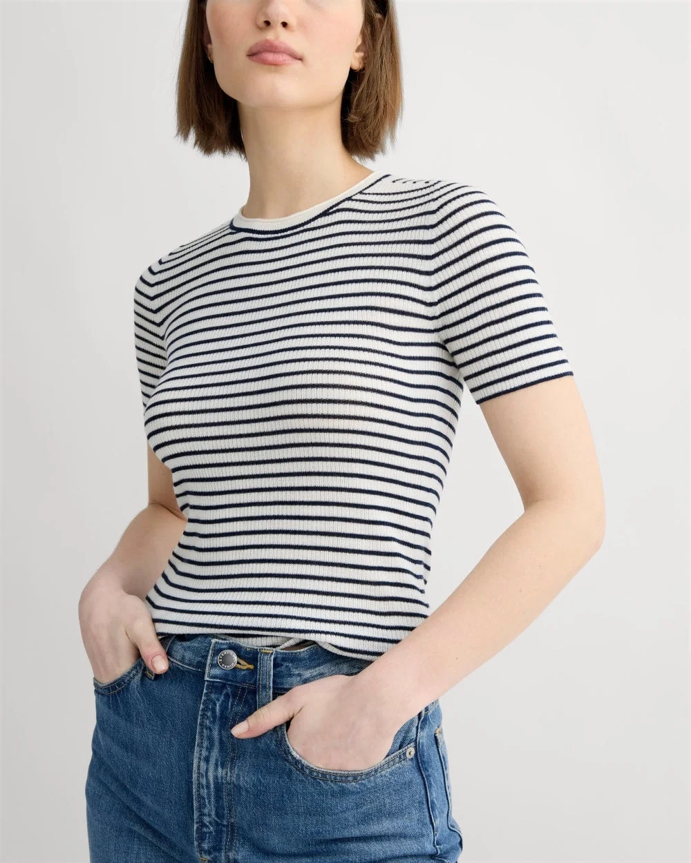 The Sweater Tee in Ultrasoft Merino | Bone/Navy (7)