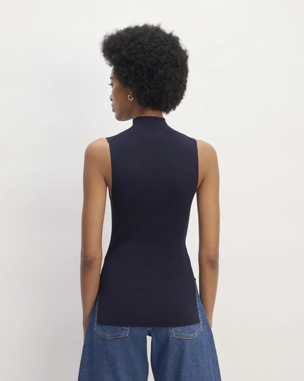 The Viscose Mock Neck Top | Navy (6)
