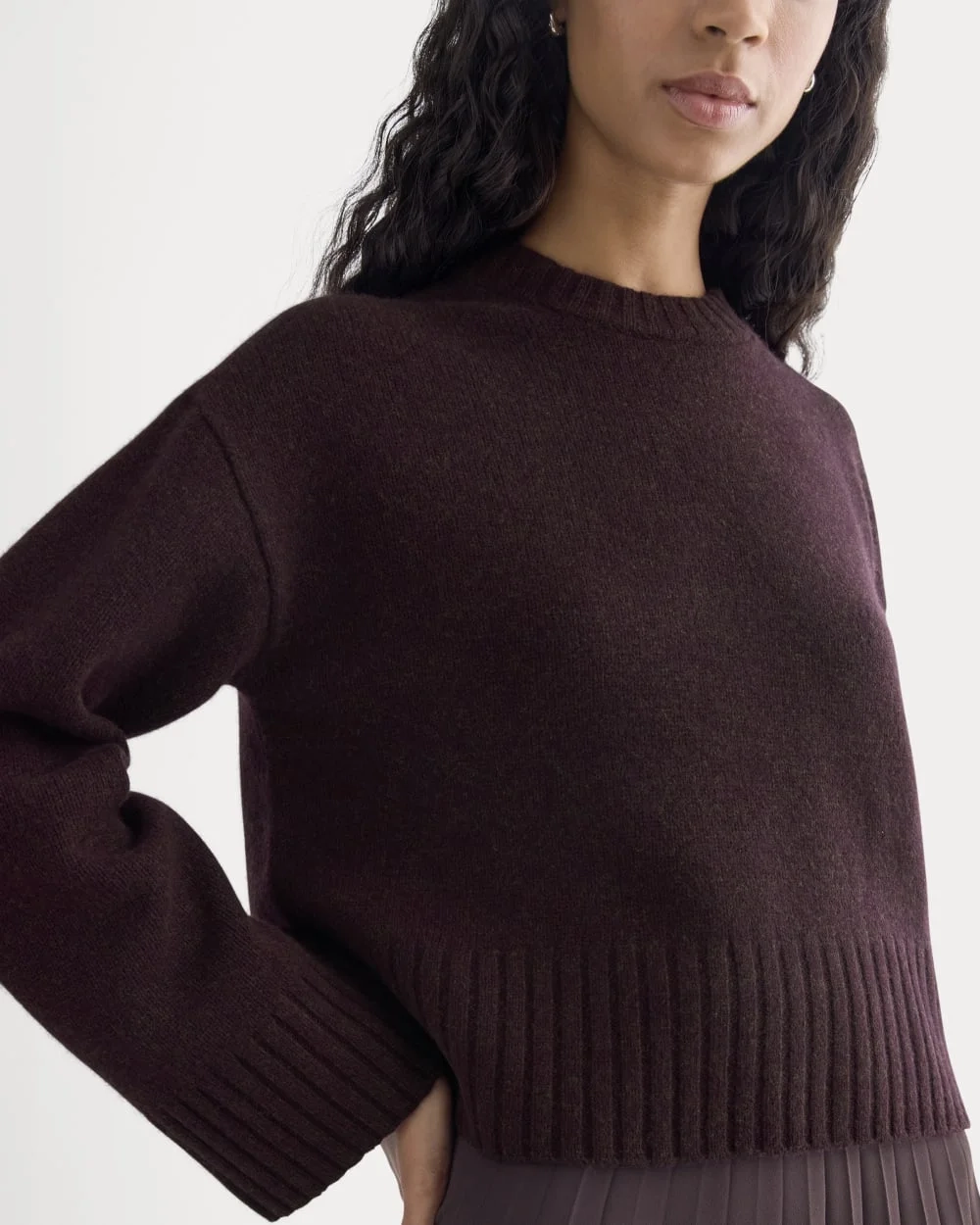 Cropped Boxy Crew in Luxe Merino | Heathered Winetasting (5)