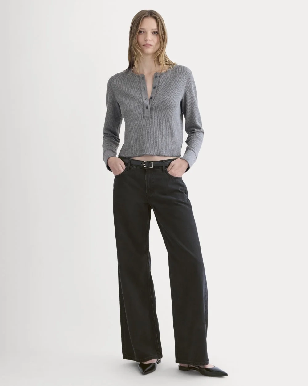 Boxy Henley in Cozy Waffle | Heathered Charcoal (6)