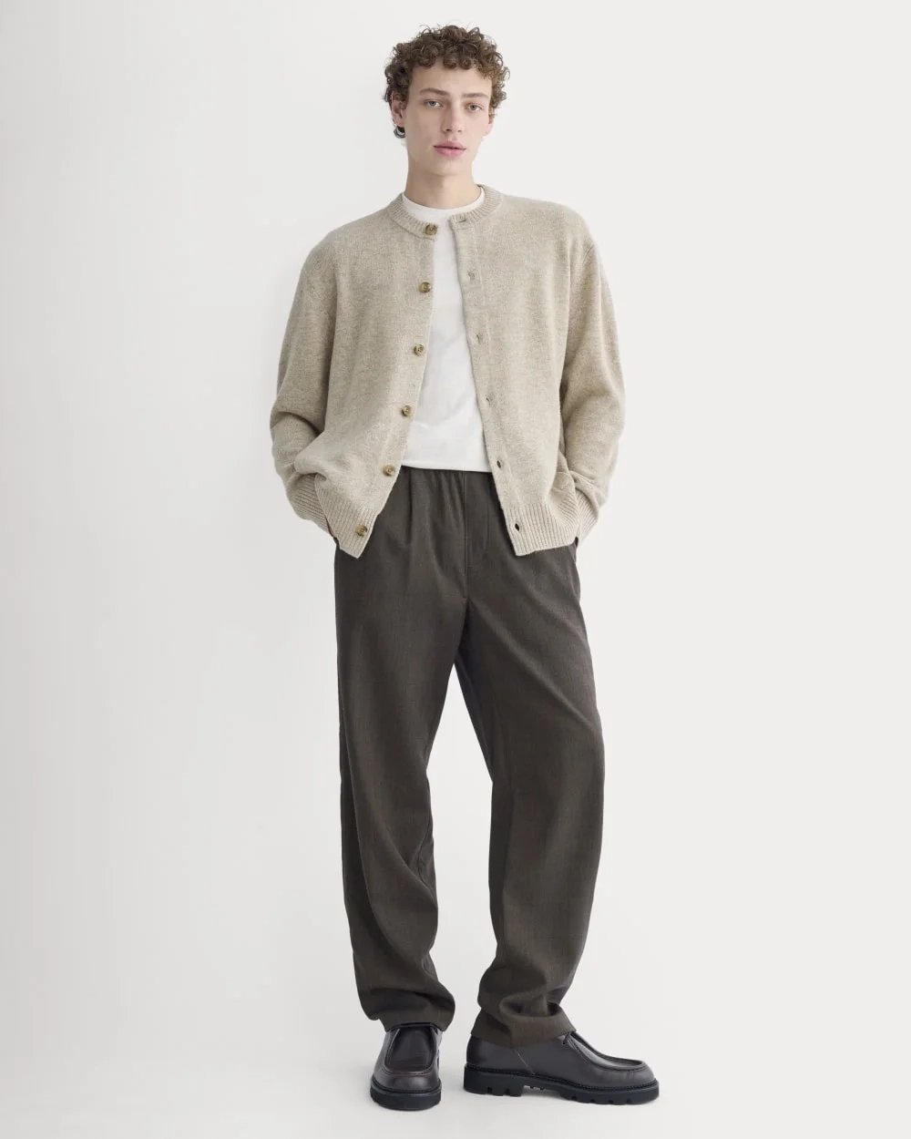 Luxe Merino Crew Cardigan | Heather Gravel (6)