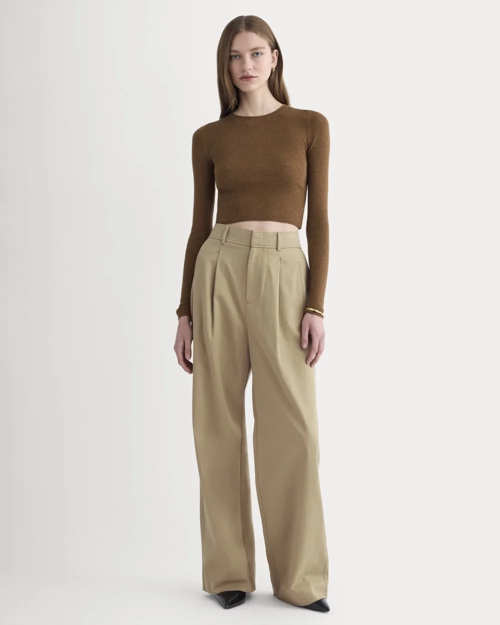 The Cropped Crew Top in Ultrafine Merino | Heathered Toffee (4)