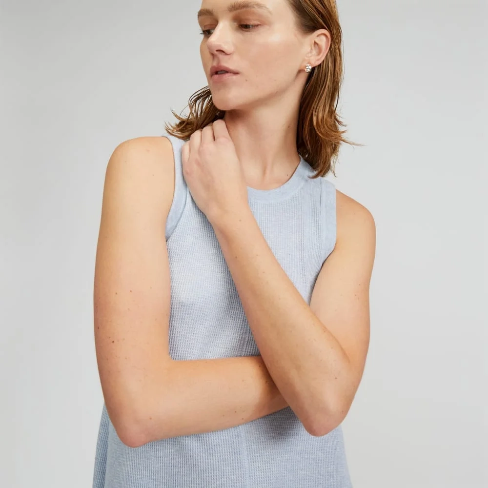 The  Organic Cotton Waffle Tank Dress | Heathered Periwinkle (3)