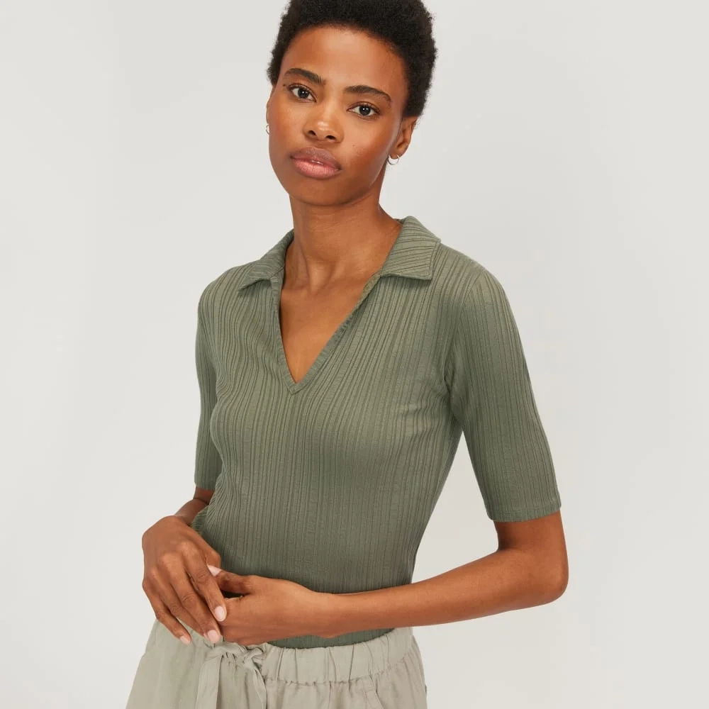 The Rib Soft Knit Open Collar Polo | Kalamata (2)